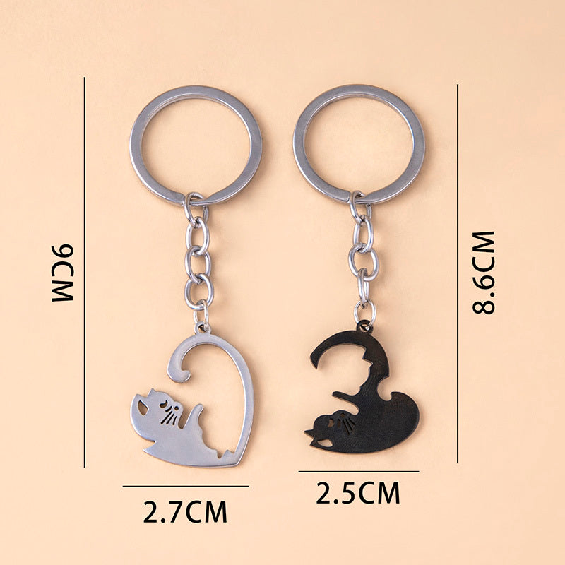 Matching Cat Heart Keychains (Set of 2)