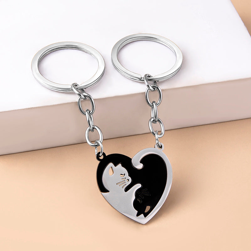 Matching Cat Heart Keychains (Set of 2)