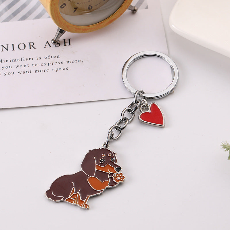 Adorable Dog Keychain with Heart Charm – Cute Alloy Pet Lover Gift