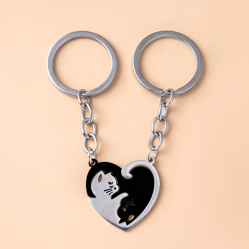 Matching Cat Heart Keychains (Set of 2)