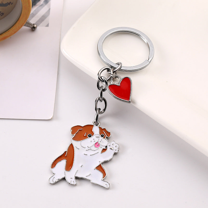 Adorable Dog Keychain with Heart Charm – Cute Alloy Pet Lover Gift