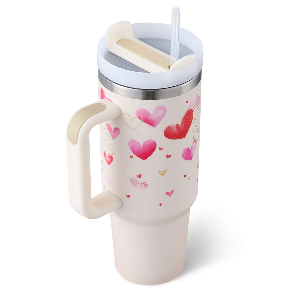 40oz Premium Insulated Tumbler with Handle & Straw – Hot & Cold Drinks