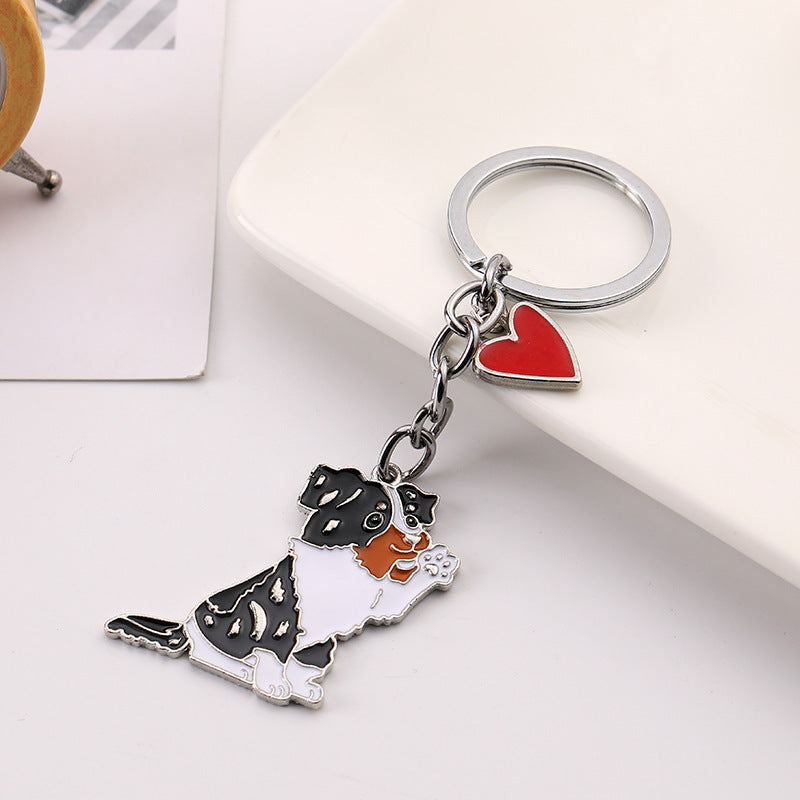 Adorable Dog Keychain with Heart Charm – Cute Alloy Pet Lover Gift