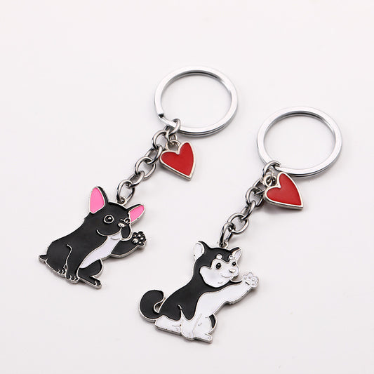 Adorable Dog Keychain with Heart Charm – Cute Alloy Pet Lover Gift