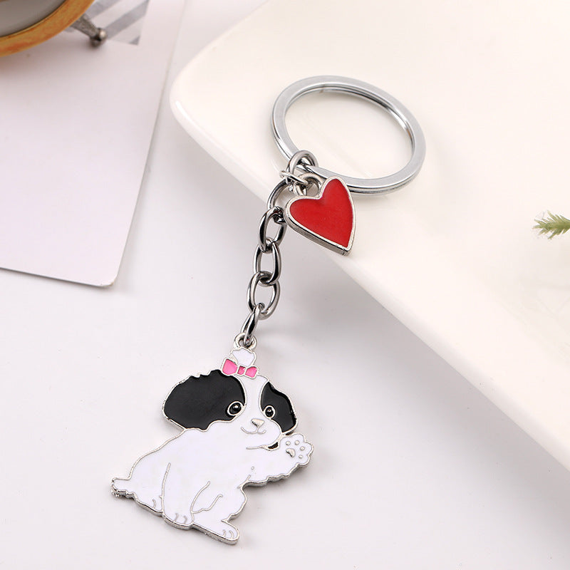 Adorable Dog Keychain with Heart Charm – Cute Alloy Pet Lover Gift