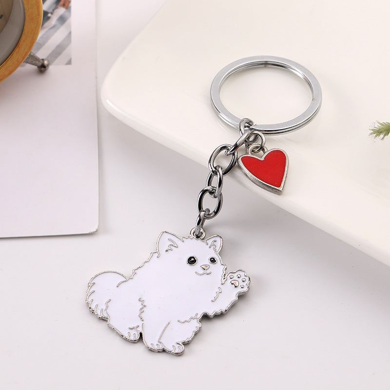 Adorable Dog Keychain with Heart Charm – Cute Alloy Pet Lover Gift