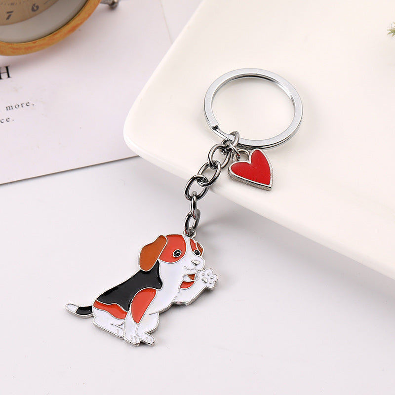 Adorable Dog Keychain with Heart Charm – Cute Alloy Pet Lover Gift
