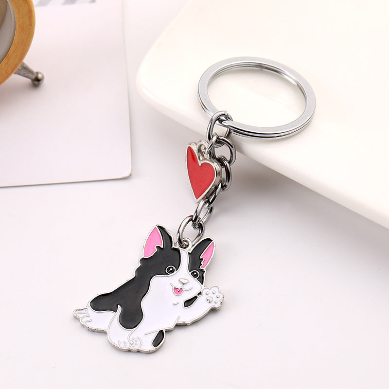 Adorable Dog Keychain with Heart Charm – Cute Alloy Pet Lover Gift