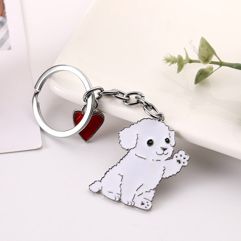Adorable Dog Keychain with Heart Charm – Cute Alloy Pet Lover Gift