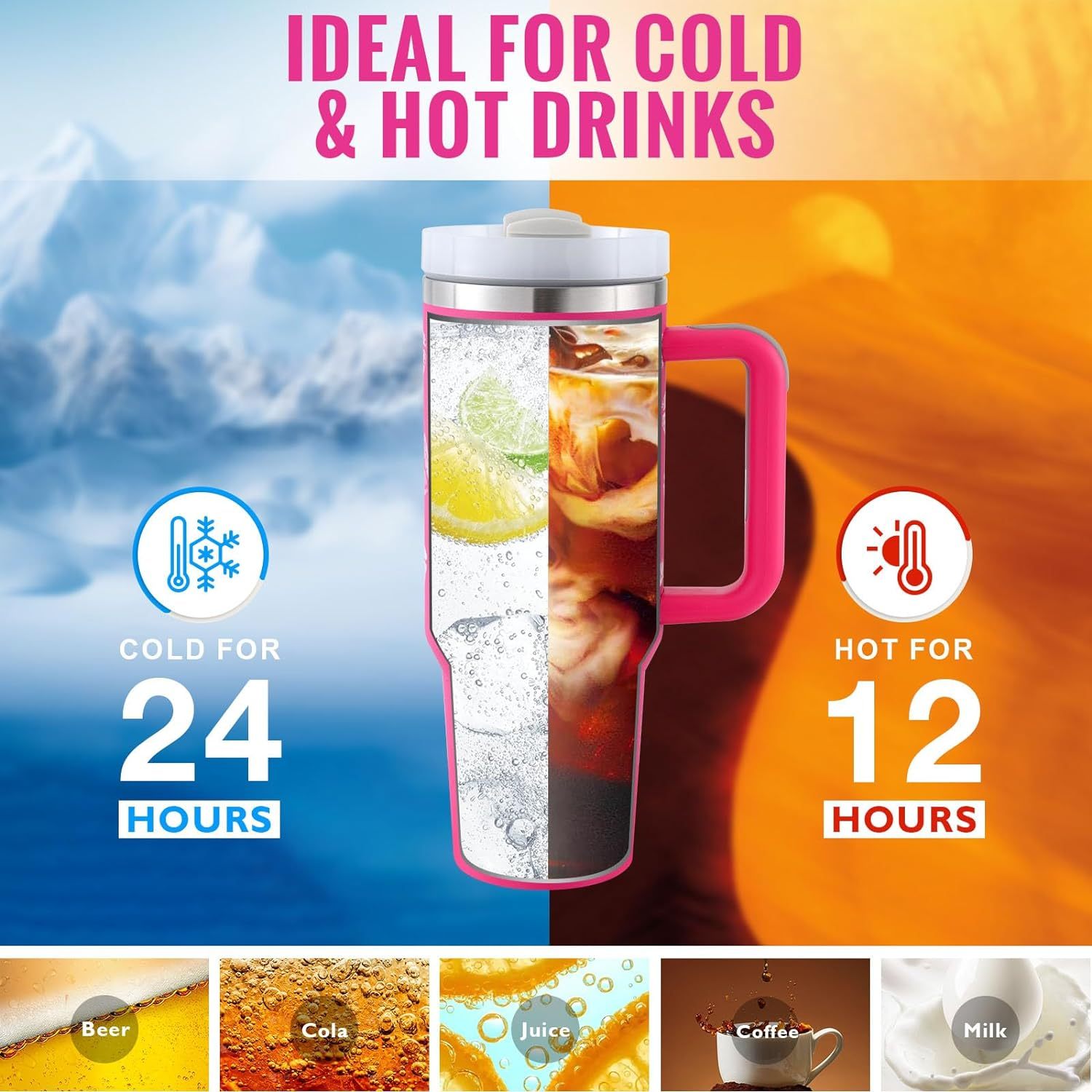 40oz Premium Insulated Tumbler with Handle & Straw – Hot & Cold Drinks