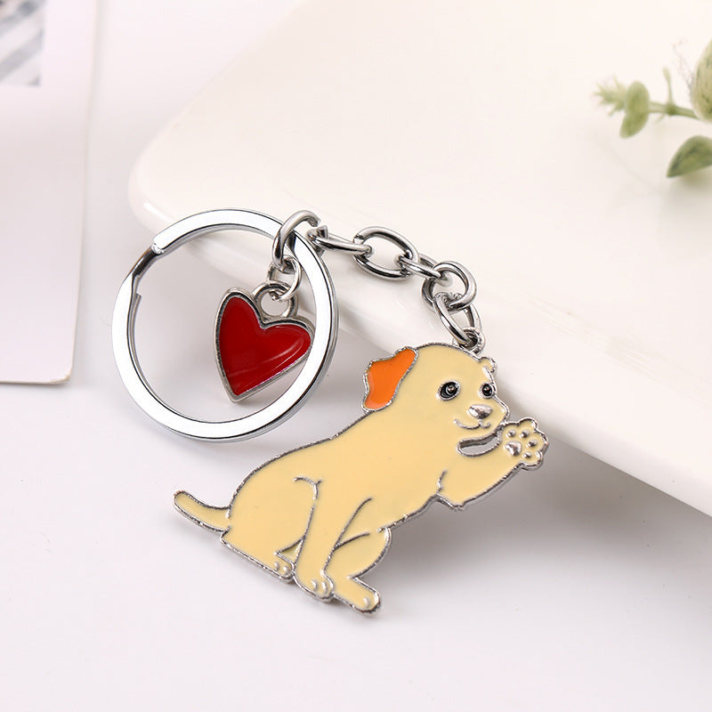 Adorable Dog Keychain with Heart Charm – Cute Alloy Pet Lover Gift