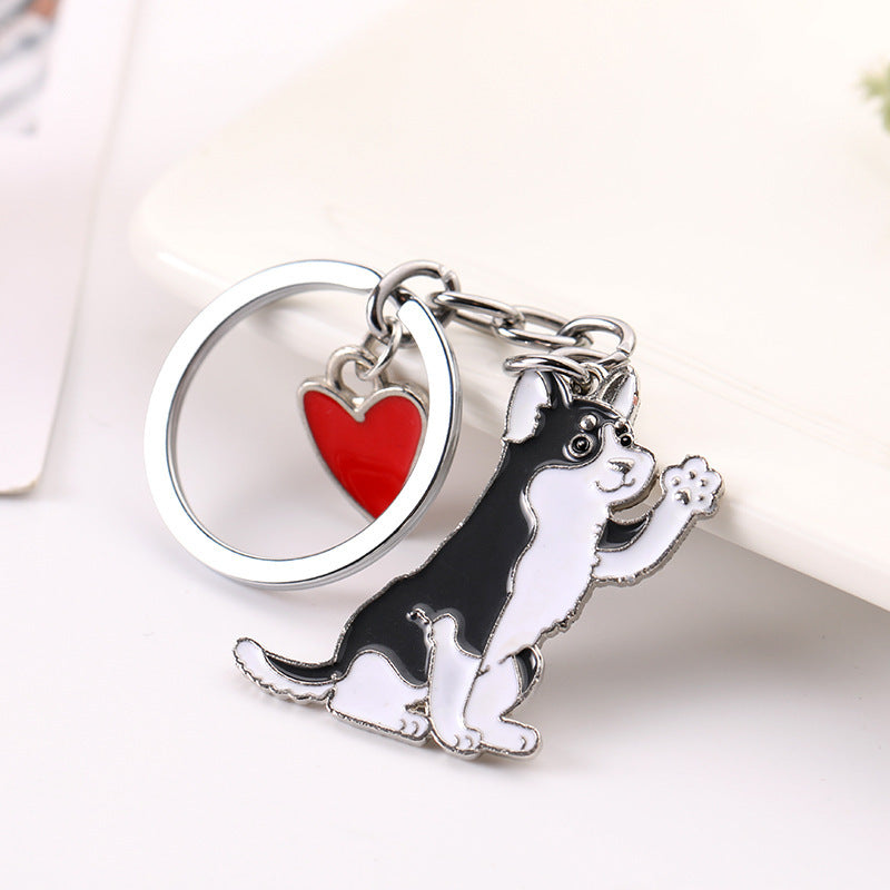 Adorable Dog Keychain with Heart Charm – Cute Alloy Pet Lover Gift