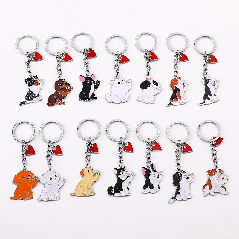 Adorable Dog Keychain with Heart Charm – Cute Alloy Pet Lover Gift