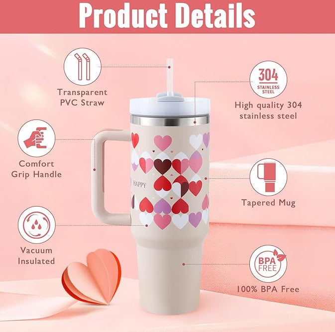 40oz Premium Insulated Tumbler with Handle & Straw – Hot & Cold Drinks